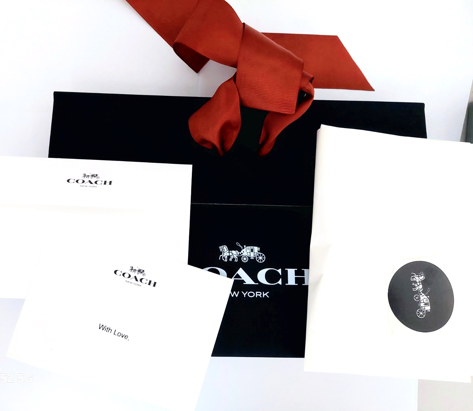 Coach NY LOGO BLACK ENVELOPE GIFT BAG W/RIBBON Tissue Paper STICKER Bundle