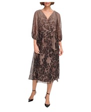 DKNY Animal Print Faux Wrp Ballon Style Midi Length Size 10￼