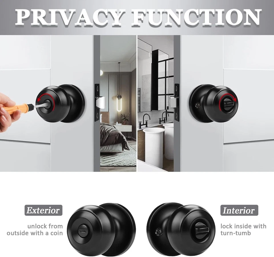 Round Privacy Door Knob(Thumb Turn Lock on The Inside),Keyless Door Knob - Image 3 of 4