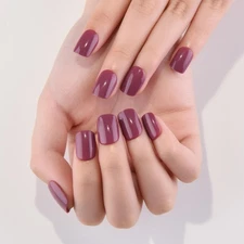 evpct Maroon Glossy Press on Nails Short Square, Glossy Maroon Fake Nails Sum...
