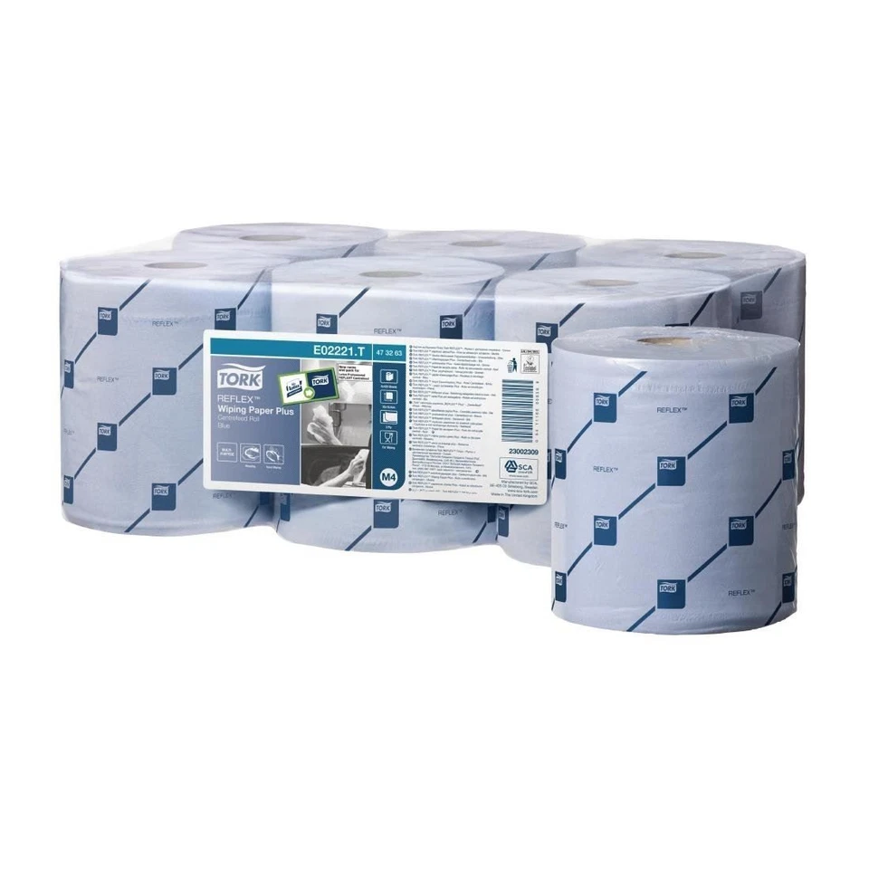 Tork Wiping Paper Roll Reflex Blue 2 Ply 6 Rolls of 429 Sheets