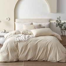 JIYUAN 100 Washed Cotton Duvet Cover Set 3 Pieces Oversized King, 1 Duvet Co...