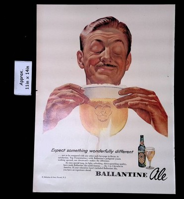 1953 BALLANTINE ALE Man's Eyes Closed Expect Something Different Print Ad 54012