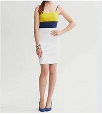 Banana Republic Colorblock Slip Dress Womens 6 Yellow Navy White NWT Midi