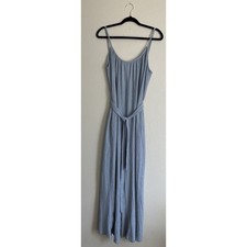 H M Jumpsuit Wide Leg Blue Stripped Fabric Belt Spaghetti Straps Size Medium