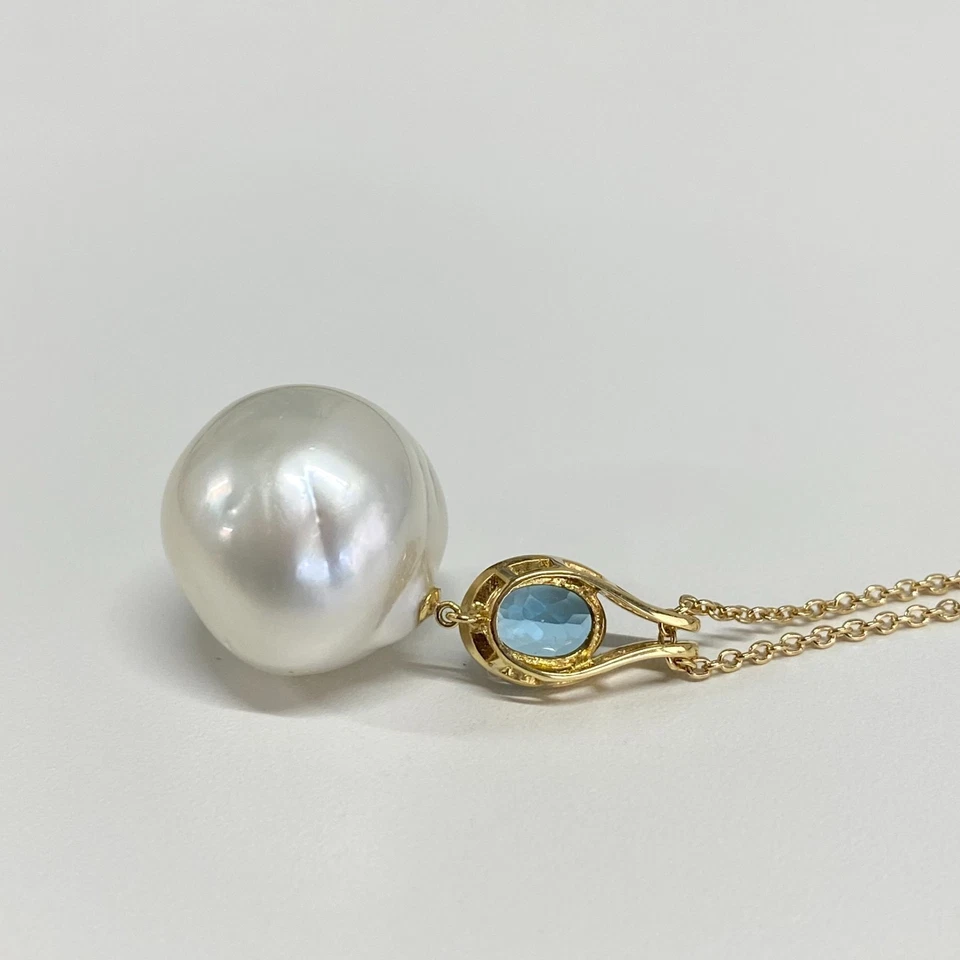 Pendentif 15,6 mm Australie perle de la mer du Sud/quartz bleu or jaune massi... - Photo 4/4