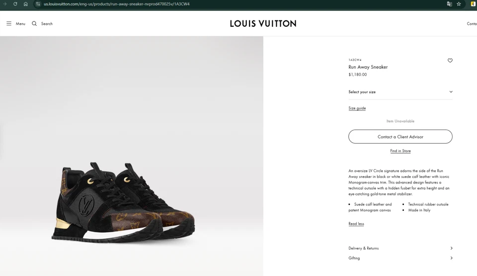 PVP $1180 Zapatilla deportiva Louis Vuitton Run Away de lona con monograma negra 8,5 EE. UU. o 38,5 UE Foto 2 de 4