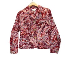 Coldwater Creek Red Paisley Cotton Canvas Jacket Petite P10 Boho Button Front