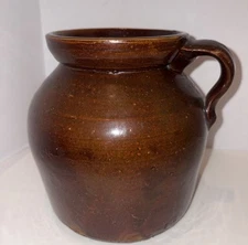 Antique Stoneware Crock No Lid Deep Brown Jug Bean Pot Salt Glaze 6 1/2” H
