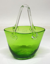 Vintage Design Society Clear Green Hand Blown Art Glass Purse Handbag Vase