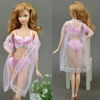 Buy 1SET Pajamas Lingerie Lace Long Coat Bra Underwear Clothes For 11.5in Doll Gown