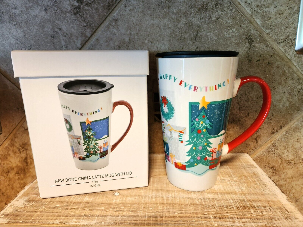 Joyland Merry Everything New Bone China Latte Mug With Lid 17oz NIB