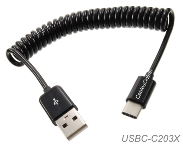 USB 3.1 Type C Male Jack to Micro B Male Plug Data Charger Spring Coiled Cables