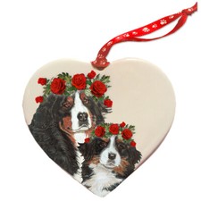 Bernese Mountain Dog Porcelain Valentine's Day Heart Ornament Double-Sided