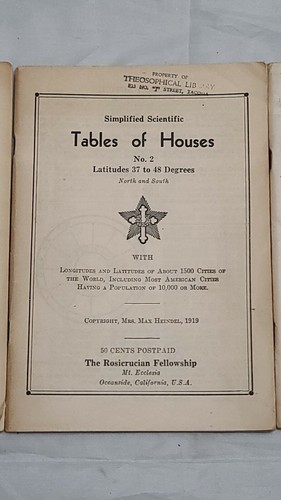 Simplified Scientific Tables of Houses No 1 - 3 - Rosicrucian 1919 Max Heindel - Imagen 2 de 6