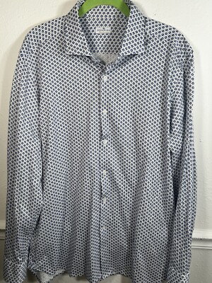 Sonrisa Fior Di Cotone Italy Men s 45-18 Dress Shirt Blue Geometric L XL