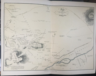 Antiker Plan der Altertümer Athens Druck um 1870 ausklappbare Karte Gravur