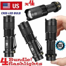 4 Pack 5 Modes Zoomable LED 14500 Flashlight Torch Lamp Light