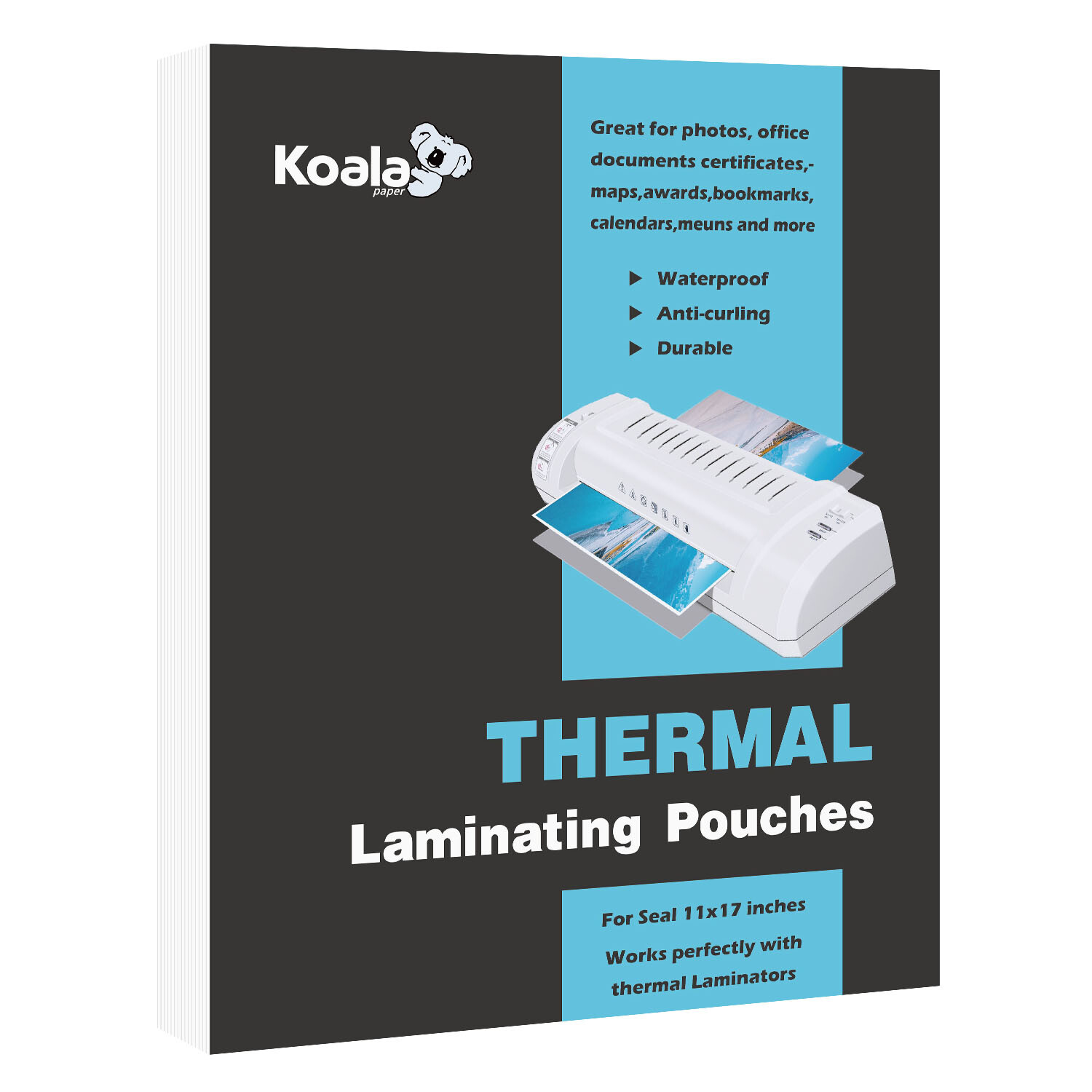 KOALA Thermal Laminating Pouches 11.5x17.5 In 3 Mil 55PK for Laminator, Clear-image