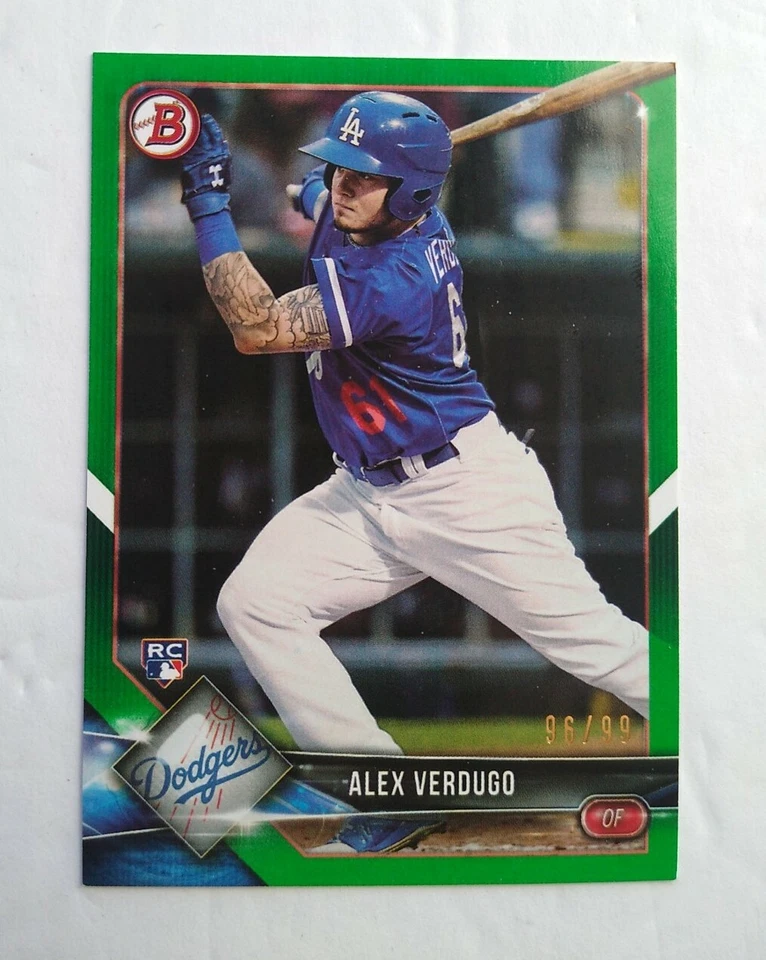 Alex Verdugo 2018 Bowman Green SP RC Rookie Card #d / 99, Boston Red Sox - Image 2 of 4