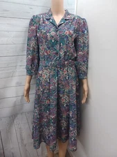 Vtg California Looks Dress Floral Short Long Sleeves Sz 10