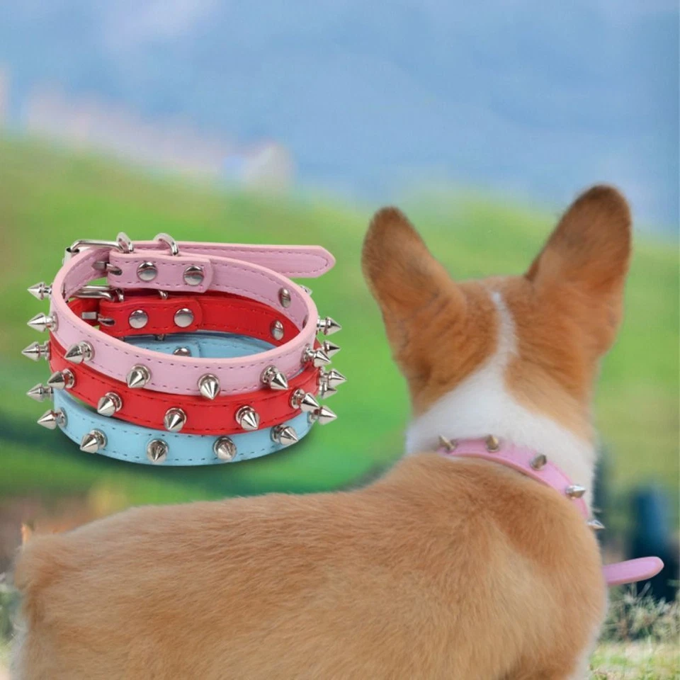 Cool Cat Dog Collar Leather Spiked Studded Collars Colorful Pets Necklace - image 3 of 4
