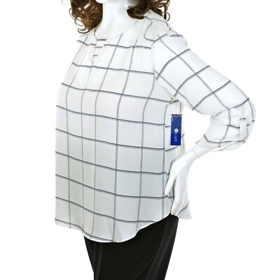 APT. 9 Women's XX-LARGE 3/4 Roll Tab Sleeve WHITE & BLACK CHECK TOP Bar Accents
