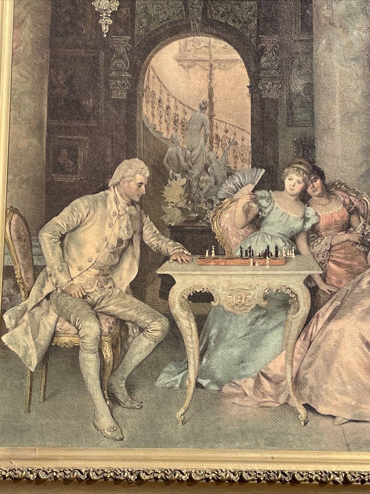 Bonhams : Francesco Beda (Italian 1840-1900) The game of chess 81 x 117.5  cm. (32 x 46 1/4 in.)