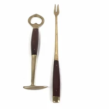 Brass bottle opener, Ice Cracker? Brass Picker With Dark Wood Bar Accessories