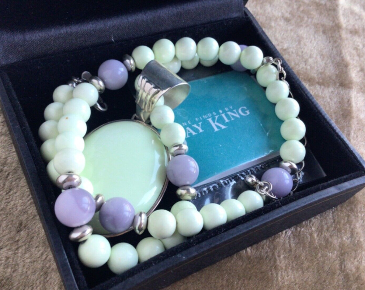 Vintage Jay King Desert Rose Mine Finds Sterling Gaspeite & Purple Jade Necklace View 2
