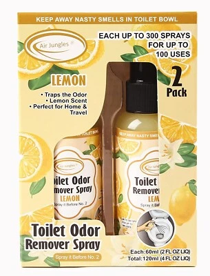 Air Jungles Toilet Poop Odor Eliminator Spray, Lemon Scent, Pack of 2