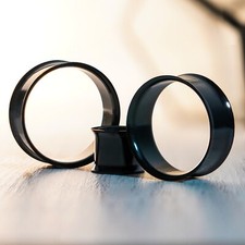 Flesh Tunnel Ear Plug Double Flared Black Stainless Steel Metal Lobe Stretcher