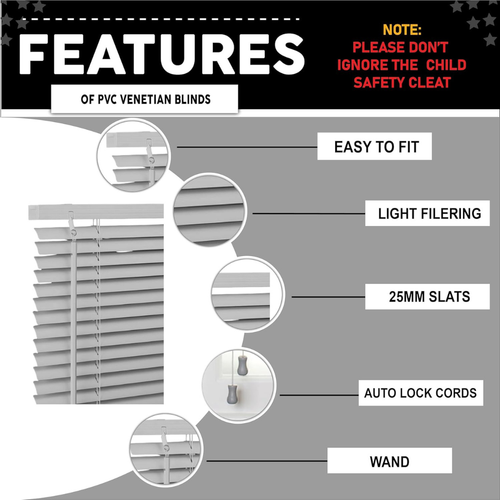 White PVC Blind Wood Effect Window Venetian Blinds Trimable Easy Fit Home Office - Picture 34 of 42