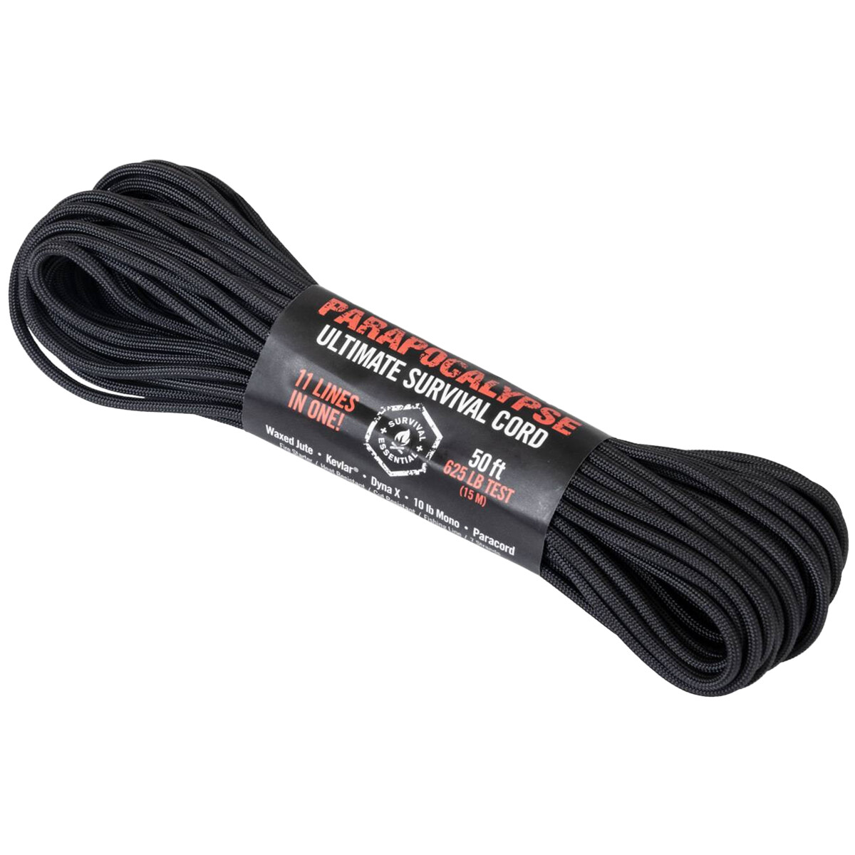 Atwood Rope 50ft Parapocalypse Paracord Avviatore Cordino Sopravvivenza Nero
