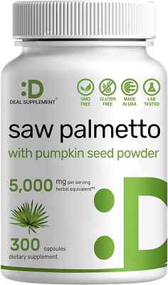 Saw Palmetto Supplement 5000mg with Pumpkin Seed, 300 Capsules