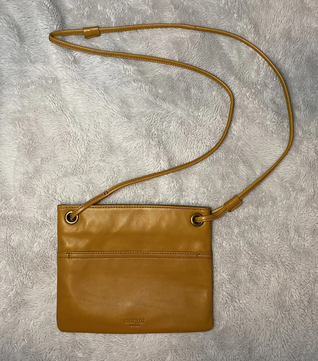 Margot New York Genuine Leather Golden Brown Crossbody Bag Purse Medium