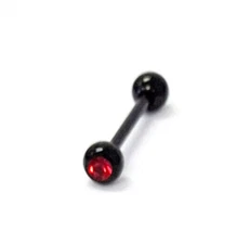 Tongue Ring Titanium IP Black Red Gem 5mm Ball 14 Gauge 5/8" Barbell 