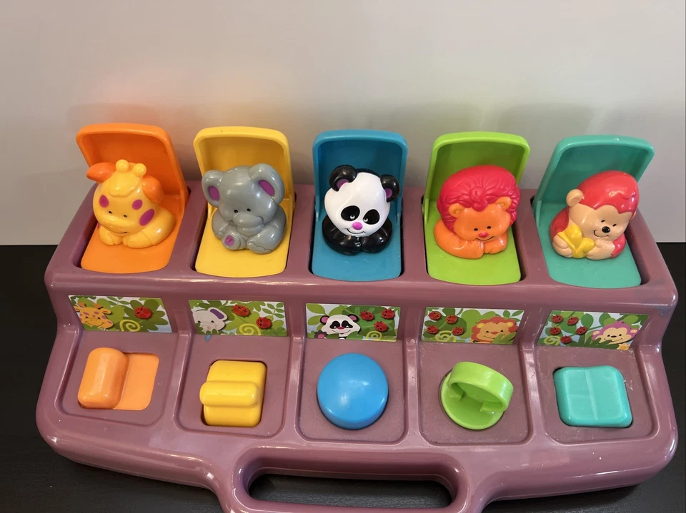 Playskool Pop Up Pals Baby Toy 1995 Jungle Safari Animal Purple Base - Image 2 of 4