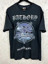 00s Vintage Bathory Nordland II 2003 Album Black Viking Metal T-Shirt Black L