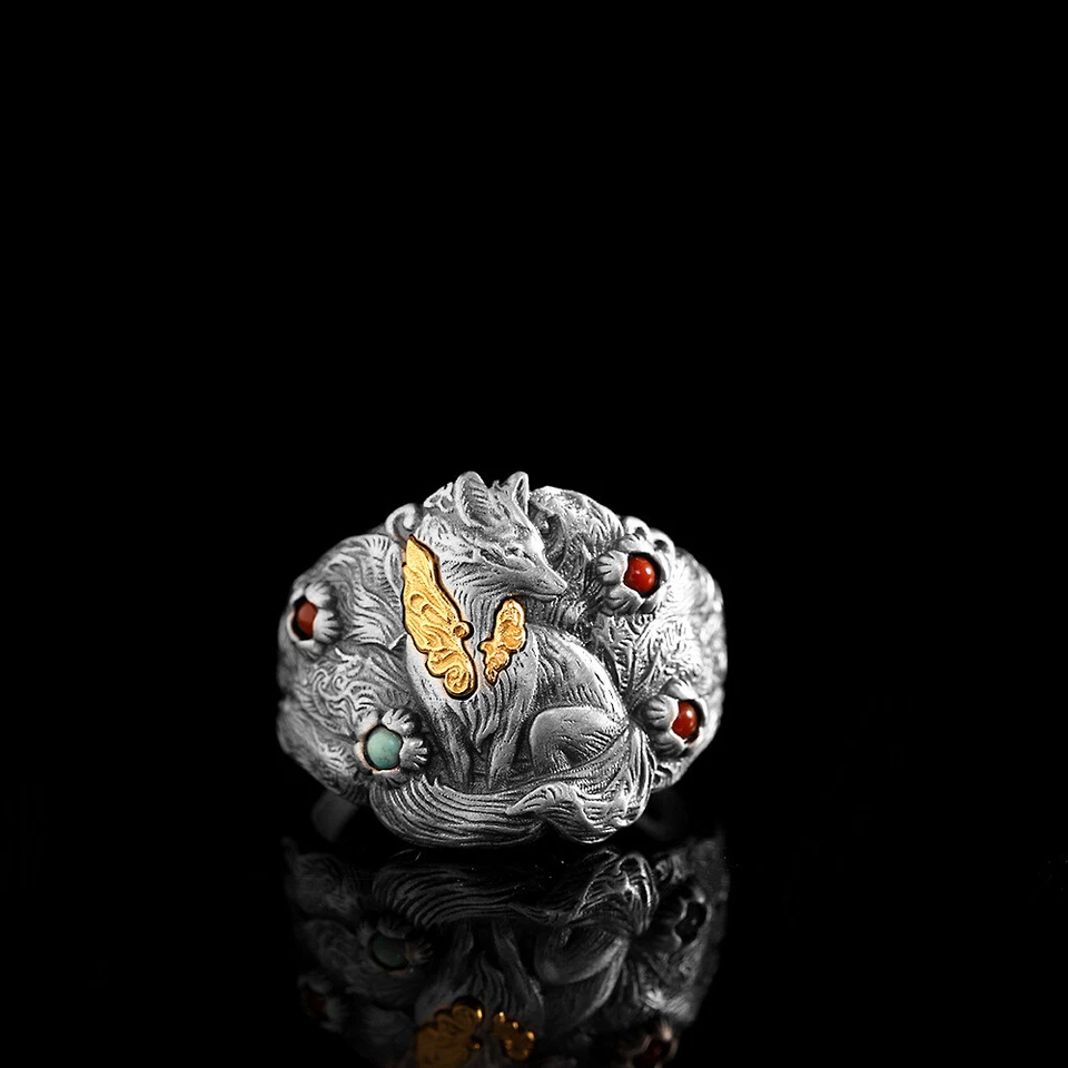 Unisex sterling Silver Open Fox Ring with Personalized Vintage Jewelry Gift HOT! - Image 4 of 4