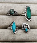 Lot of 4 Vintage Sterling Silver Native American Navajo Turquoise & Gem Rings