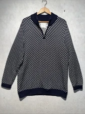 Long Wharf Men's Crew Neck 1/4 Zip Fisherman's Sweater Cotton Blend XL Birds Eye