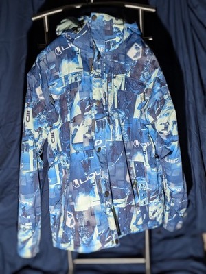 Vintage Liquid Jacket Men Medium Boardwear Venture 5000mm Hooded Snow Ski AOP