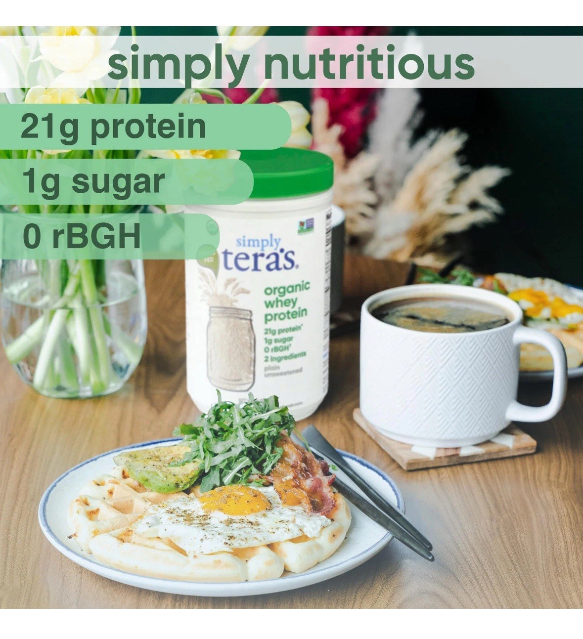 Simply Tera’s Organic Whey Protein 12 oz Plain Unsweetened – Grass-Fed, Non-GMO