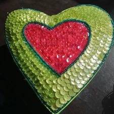 1999 Vintage Embellished Sequin Heart Gift Box Trinket Keepsake Jewelery
