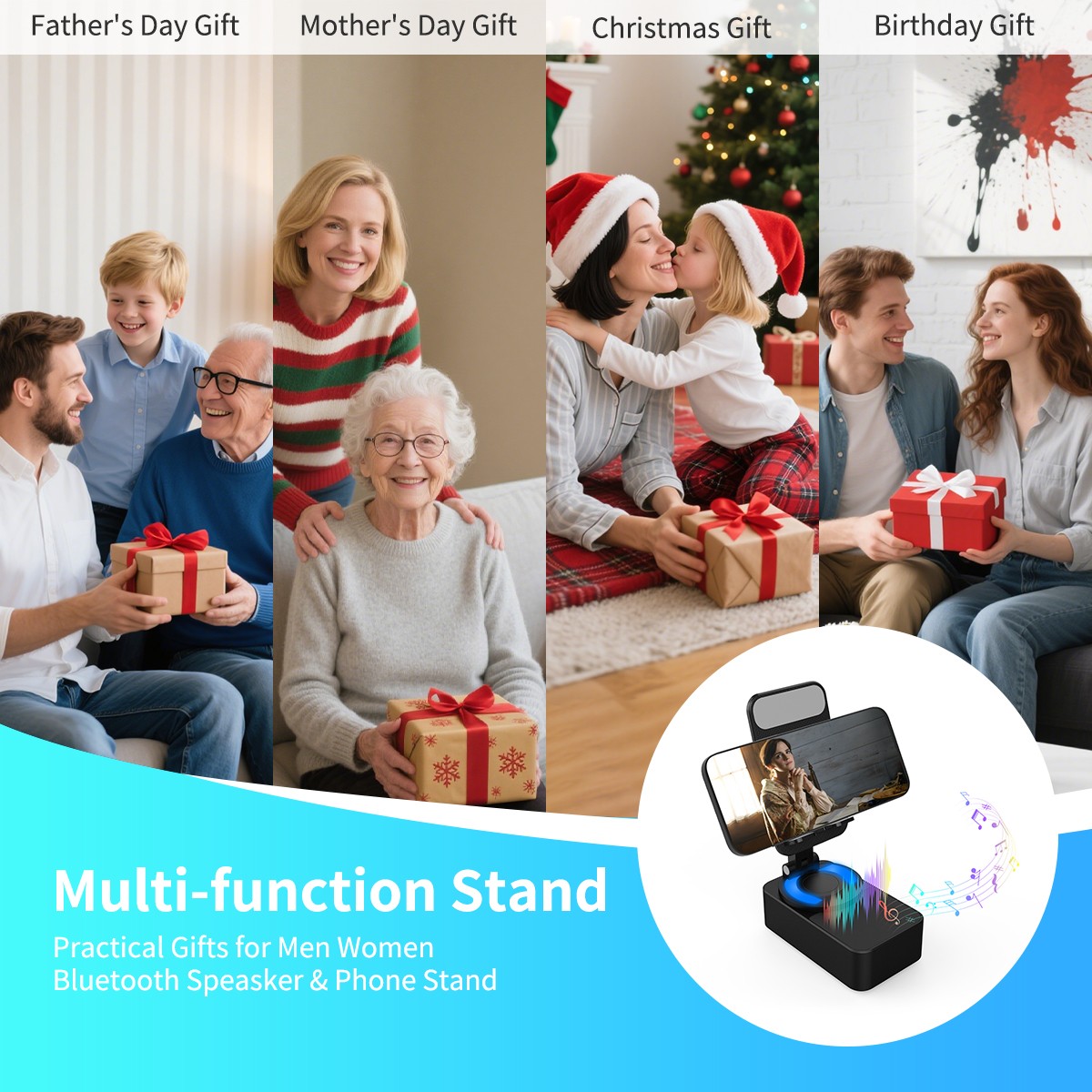 Portable Bluetooth Speaker Wireless with Cell Phone Stand,Rechargeable,LED Light