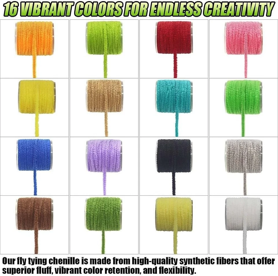 Kit de materiales para atar moscas de chenilla de 16 colores suministros para atar moscas para plantillas de mierda... Foto 4 de 4