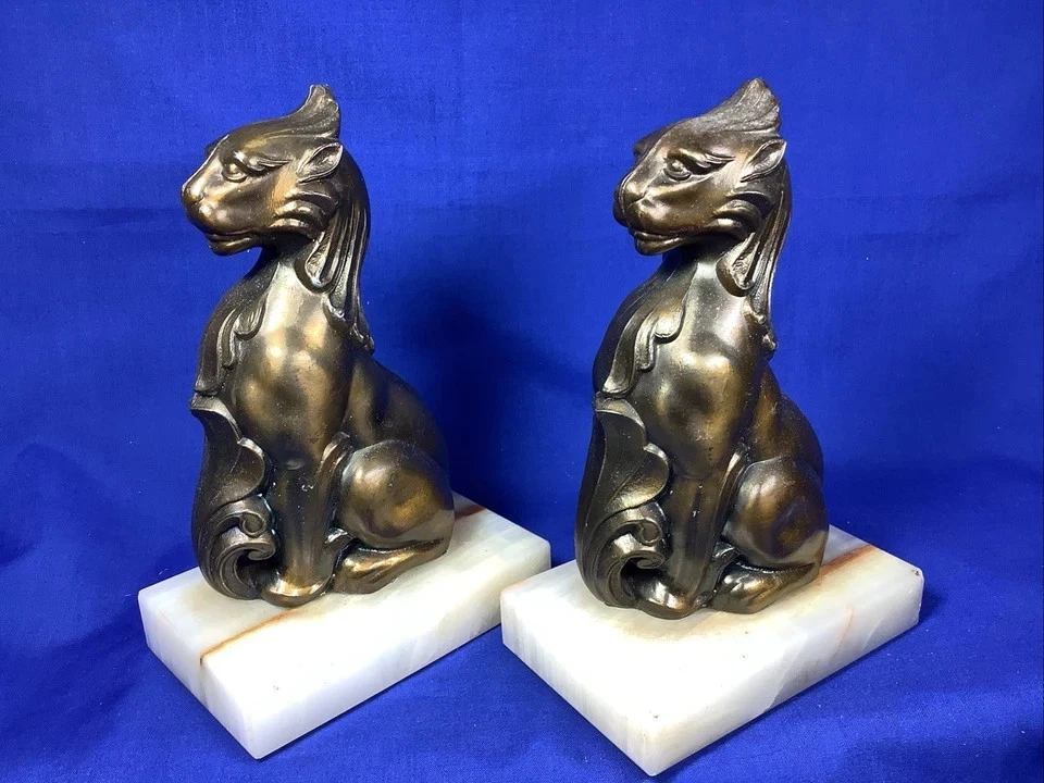 Par de sujetalibros de leona de bronce de 1867 Clovis Edmond Masson escultura antigua francesa Foto 3 de 4