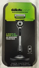 gillette labs razor with stand and 3 cartridges and travel case