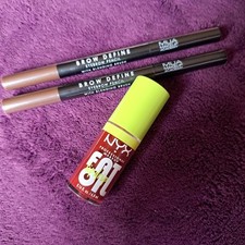 Lápiz de cejas MUA Brow Define cepillo de mezcla castaño rojizo x2 NYX aceite grasa goteo labial